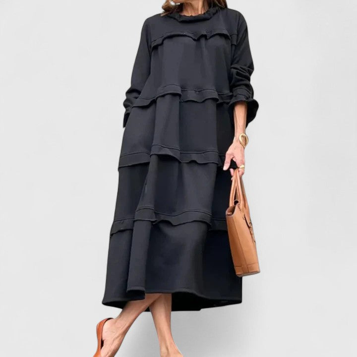 Urelina | Tiered Midi Dress with Long Sleeves
