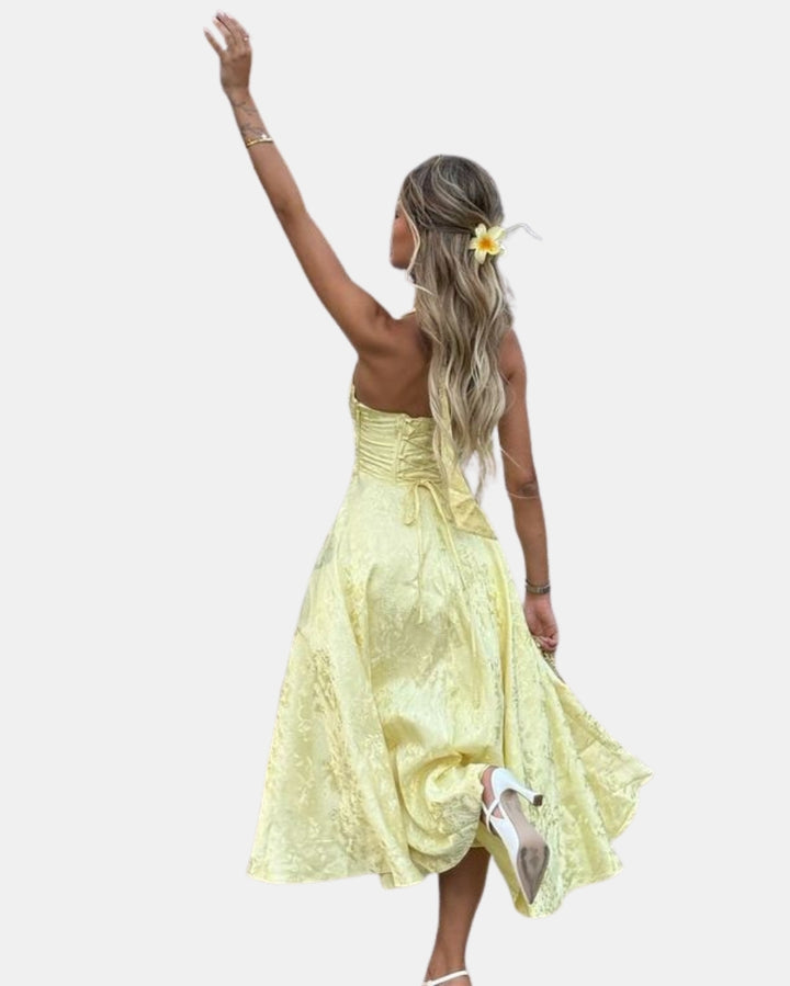Uryndara | Wedding Guest Embroidered Halter Midi Dress
