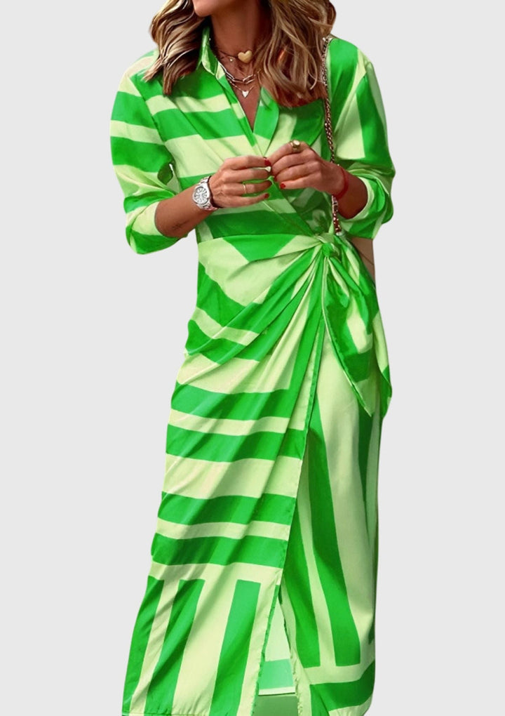 Valerie | Chic Printed Wrap Midi Dress with Collar