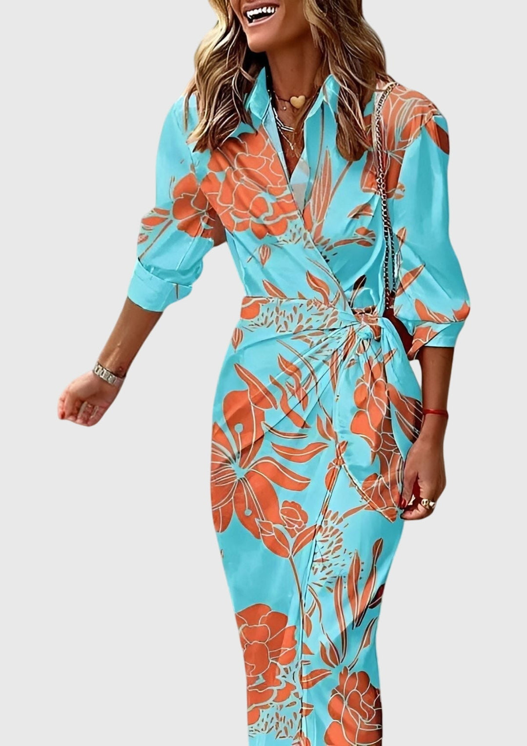 Valerie | Chic Printed Wrap Midi Dress with Collar