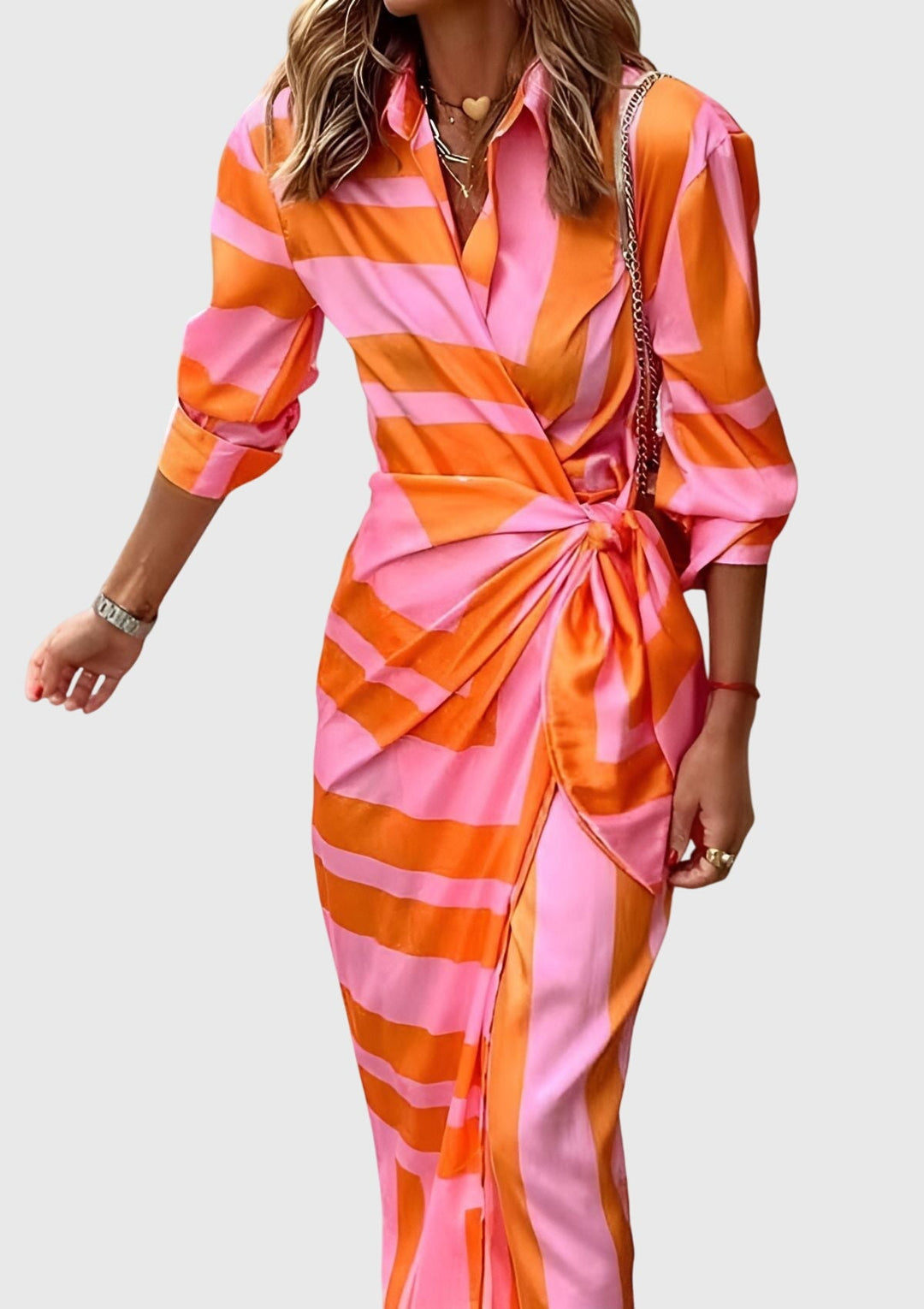 Valerie | Chic Printed Wrap Midi Dress with Collar