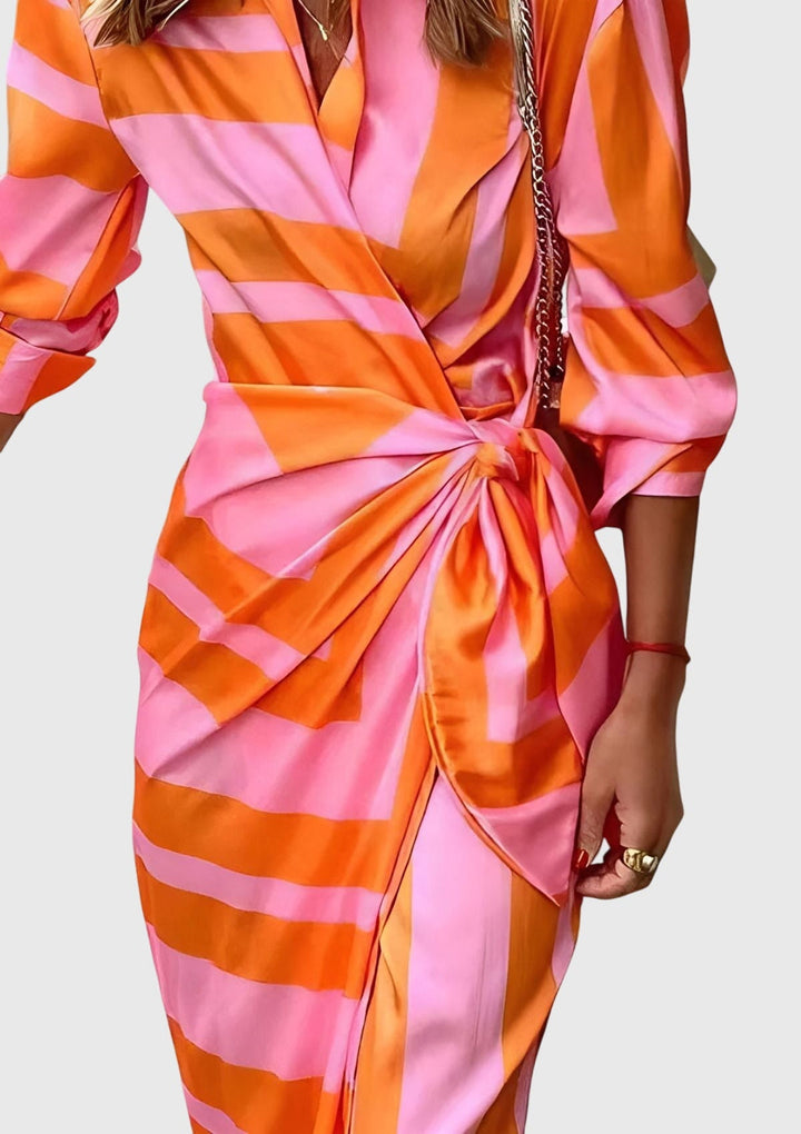 Valerie | Chic Printed Wrap Midi Dress with Collar
