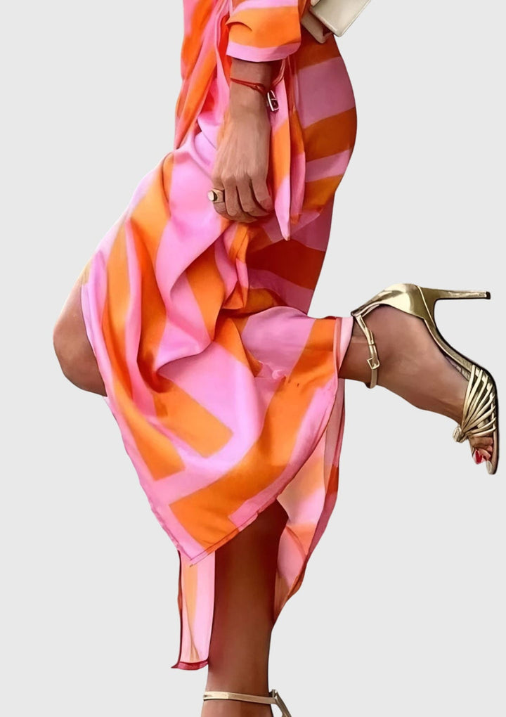 Valerie | Chic Printed Wrap Midi Dress with Collar