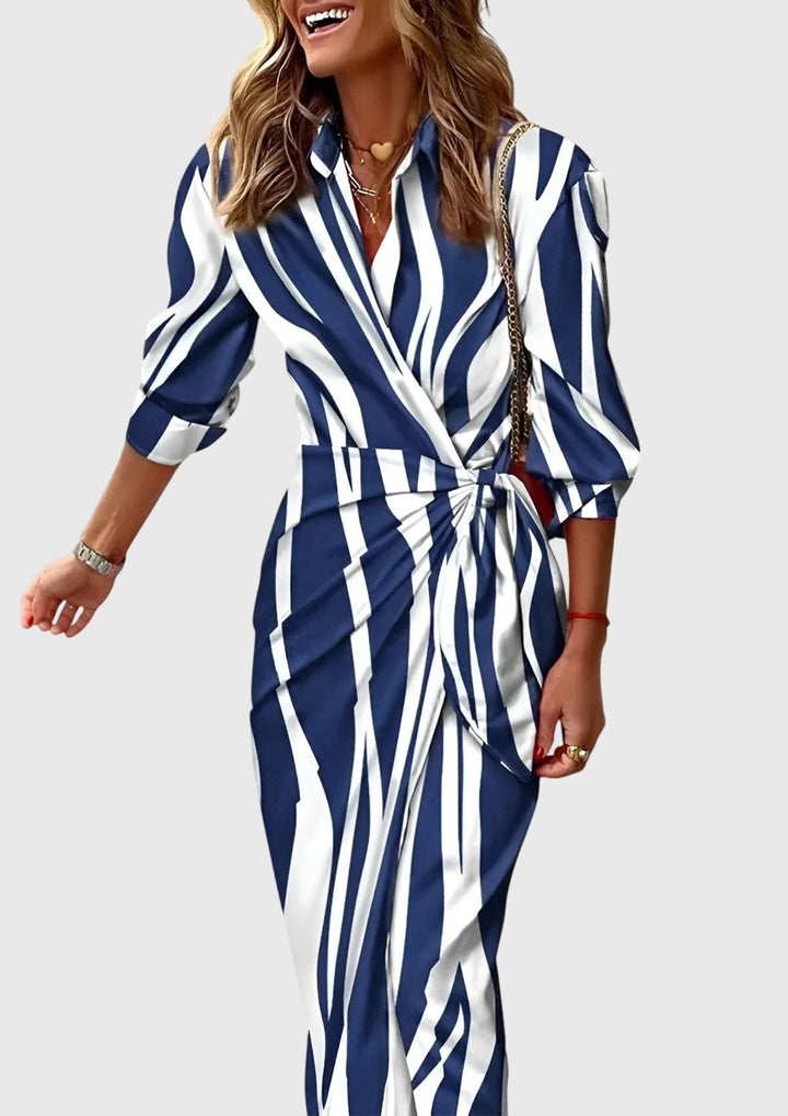 Valerie | Chic Printed Wrap Midi Dress with Collar