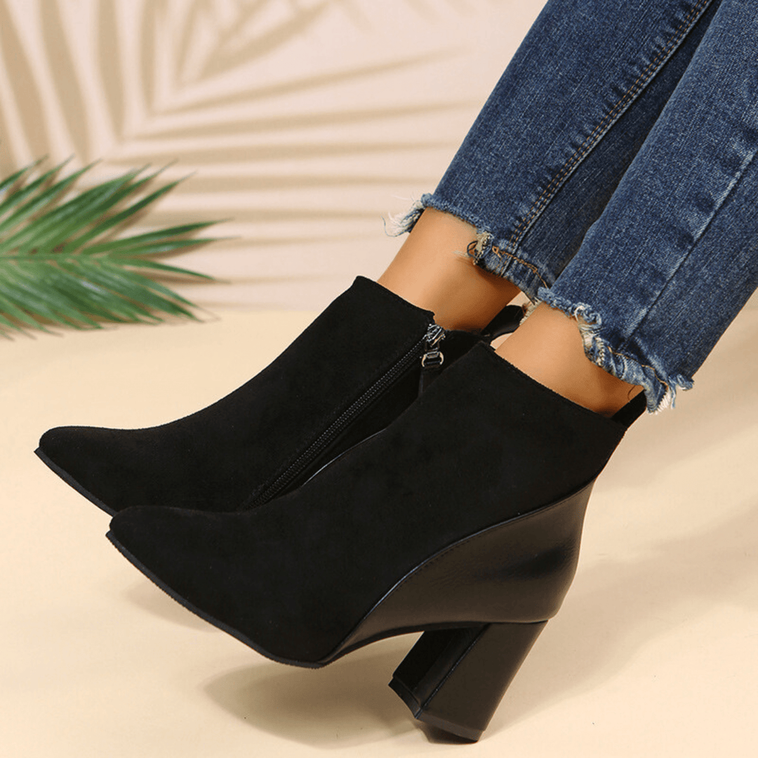 Valmont | Pointed Toe Ankle Booties With Block Heel