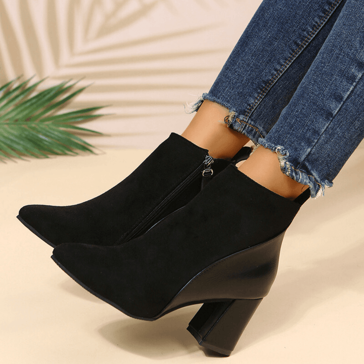 Valmont | Pointed Toe Ankle Booties With Block Heel