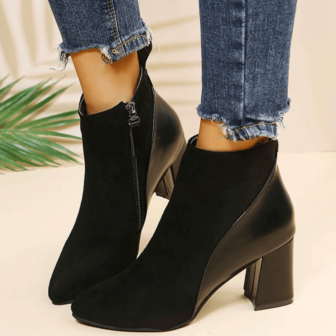 Valmont | Pointed Toe Ankle Booties With Block Heel