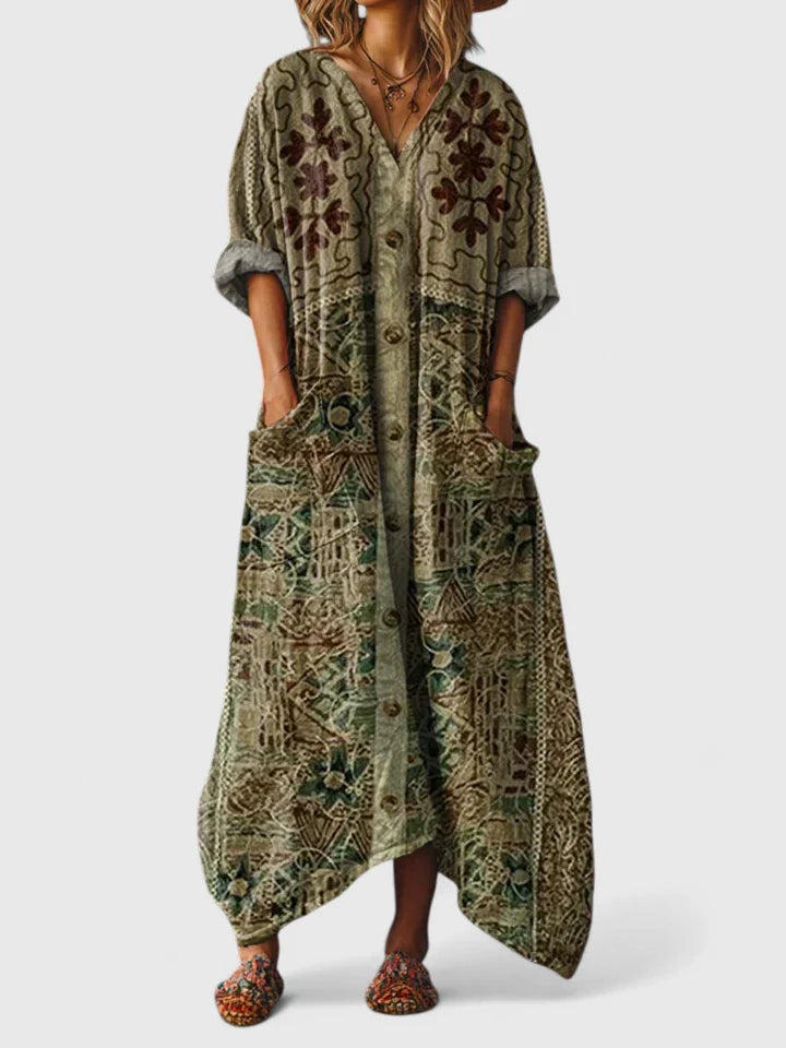 Valyssa | Bohemian Maxi Dress with V-Neck and Pockets