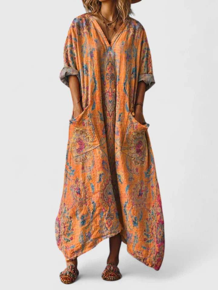 Valyssa | Bohemian Maxi Dress with V-Neck and Pockets