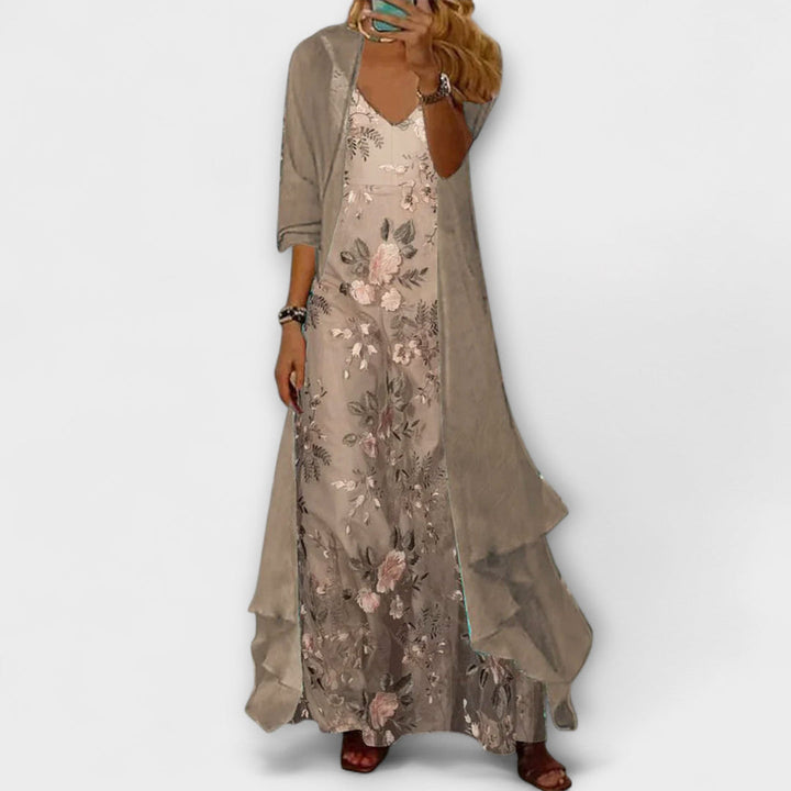 Vanessa | Floral Maxi Dress with Longline Layer