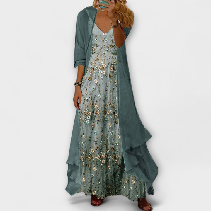 Vanessa | Floral Maxi Dress with Longline Layer