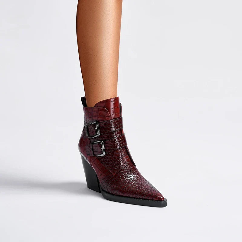 Vanessa | Pointed Toe Ankle Boots with Buckle Detail