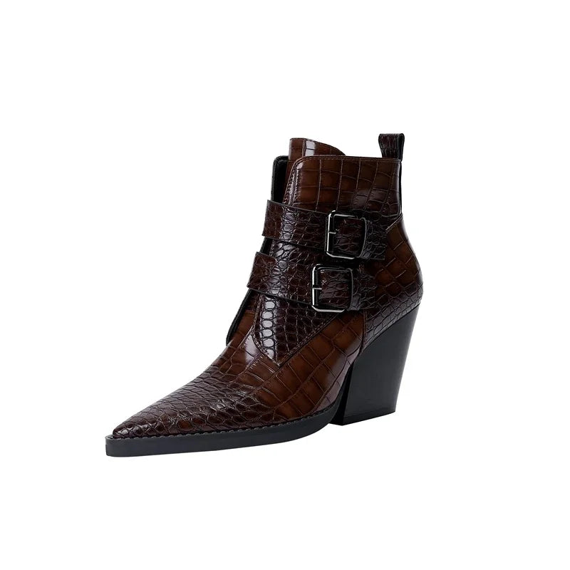 Vanessa | Pointed Toe Ankle Boots with Buckle Detail