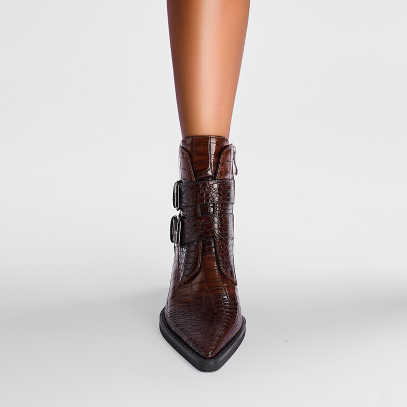 Vanessa | Pointed Toe Ankle Boots with Buckle Detail
