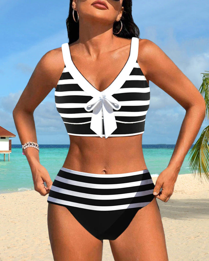 Vanna | High Waisted Bikini Set with Bow Front Top