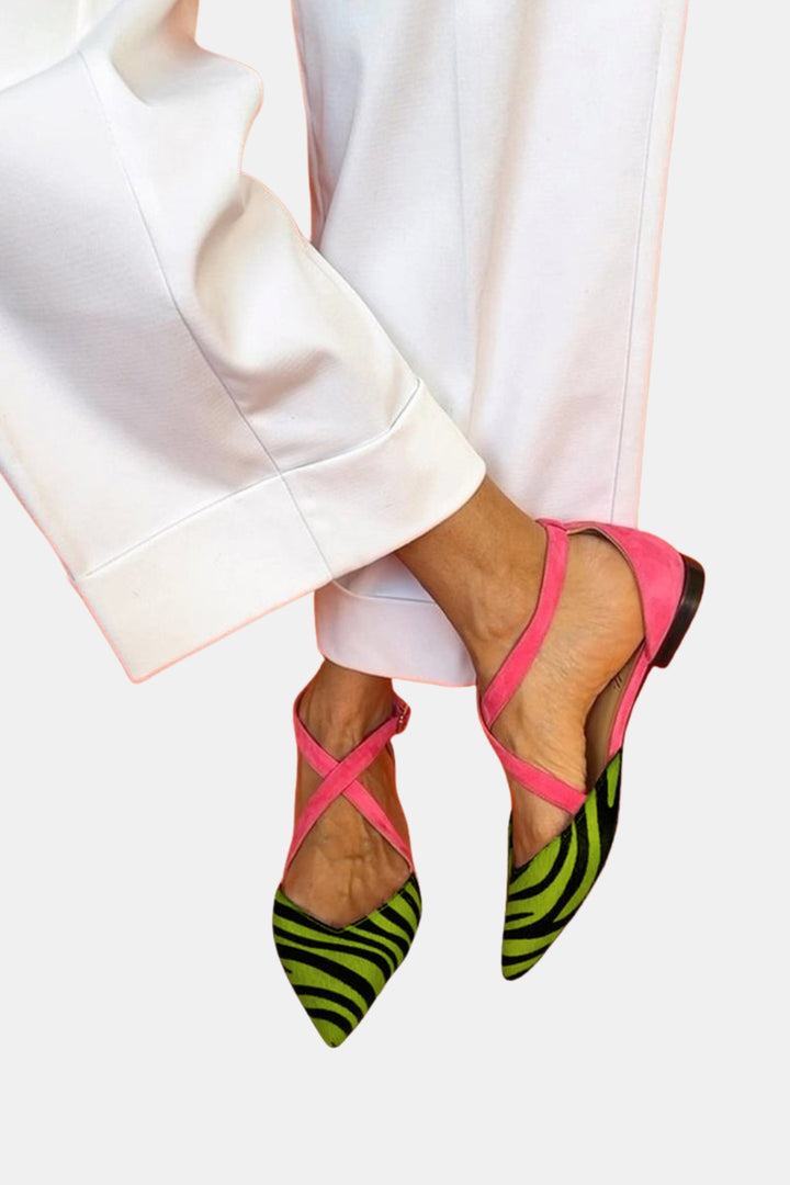 Vannessa | Pointed Toe Slingback Flats with Strap Detail
