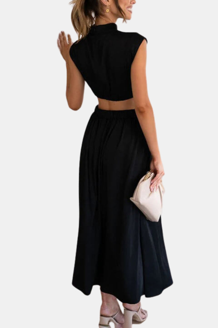 Varyzella | Chic Cutout Midi Dress with Mock Neck