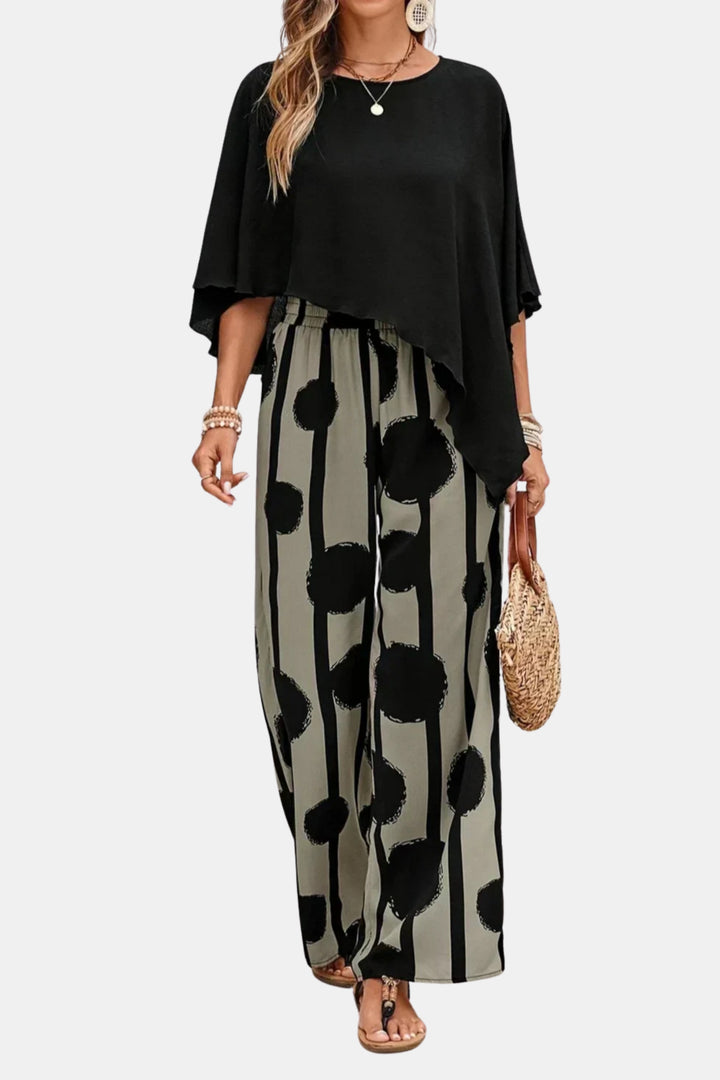 Veda | Chic Two Piece Set with Batwing Top and Wide Leg Pants