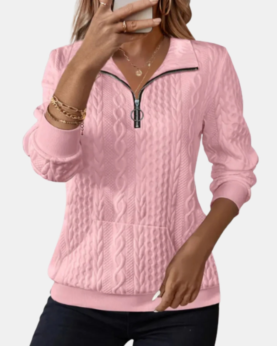 Velisse | Cable Knit Quarter Zip Sweater
