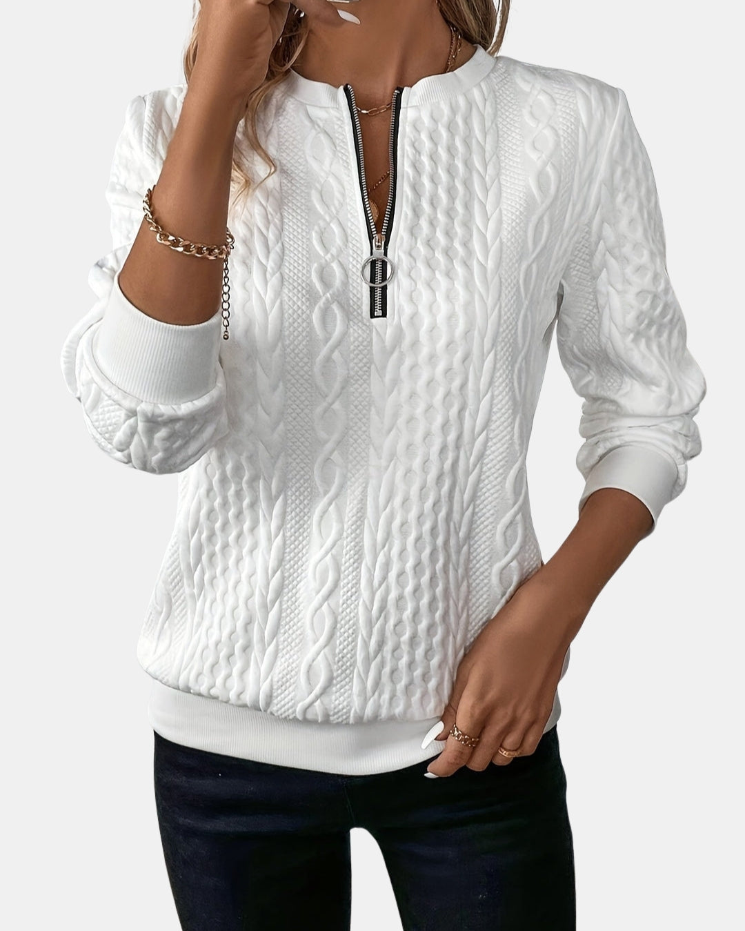 Velisse | Cable Knit Quarter Zip Sweater