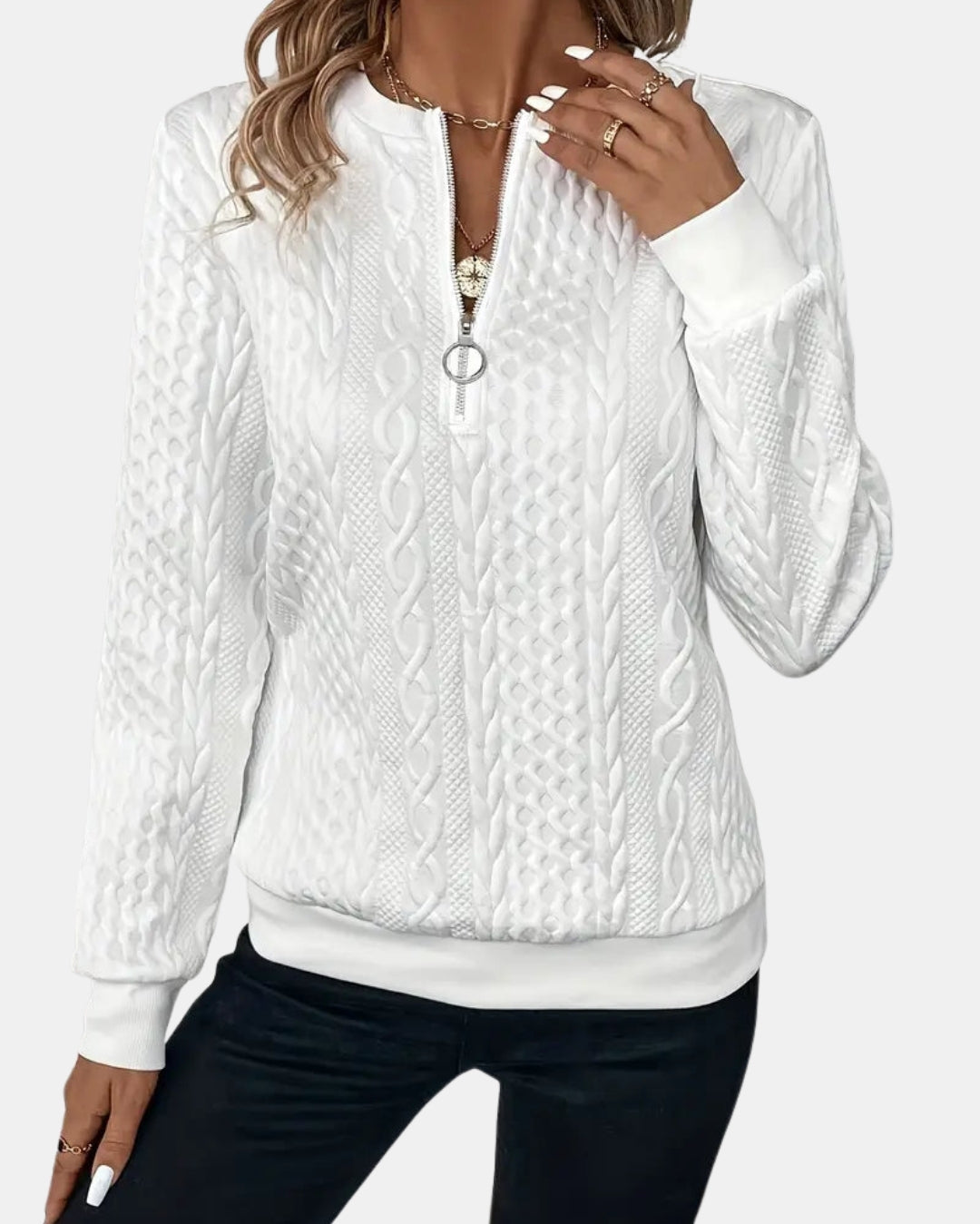 Velisse | Cable Knit Quarter Zip Sweater