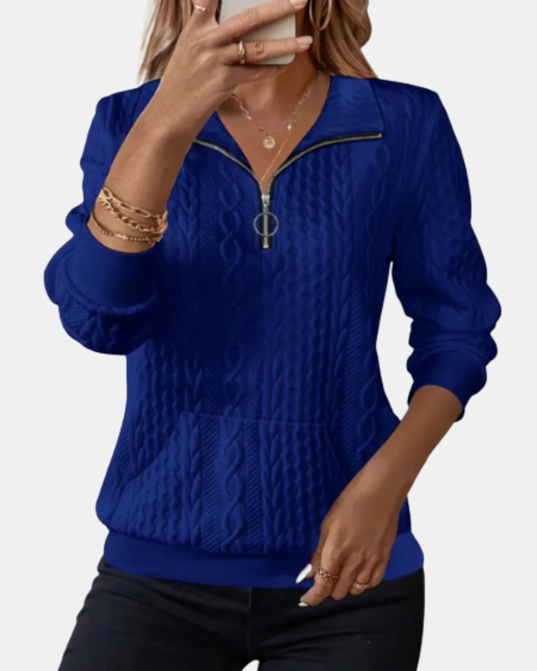 Velisse | Cable Knit Quarter Zip Sweater