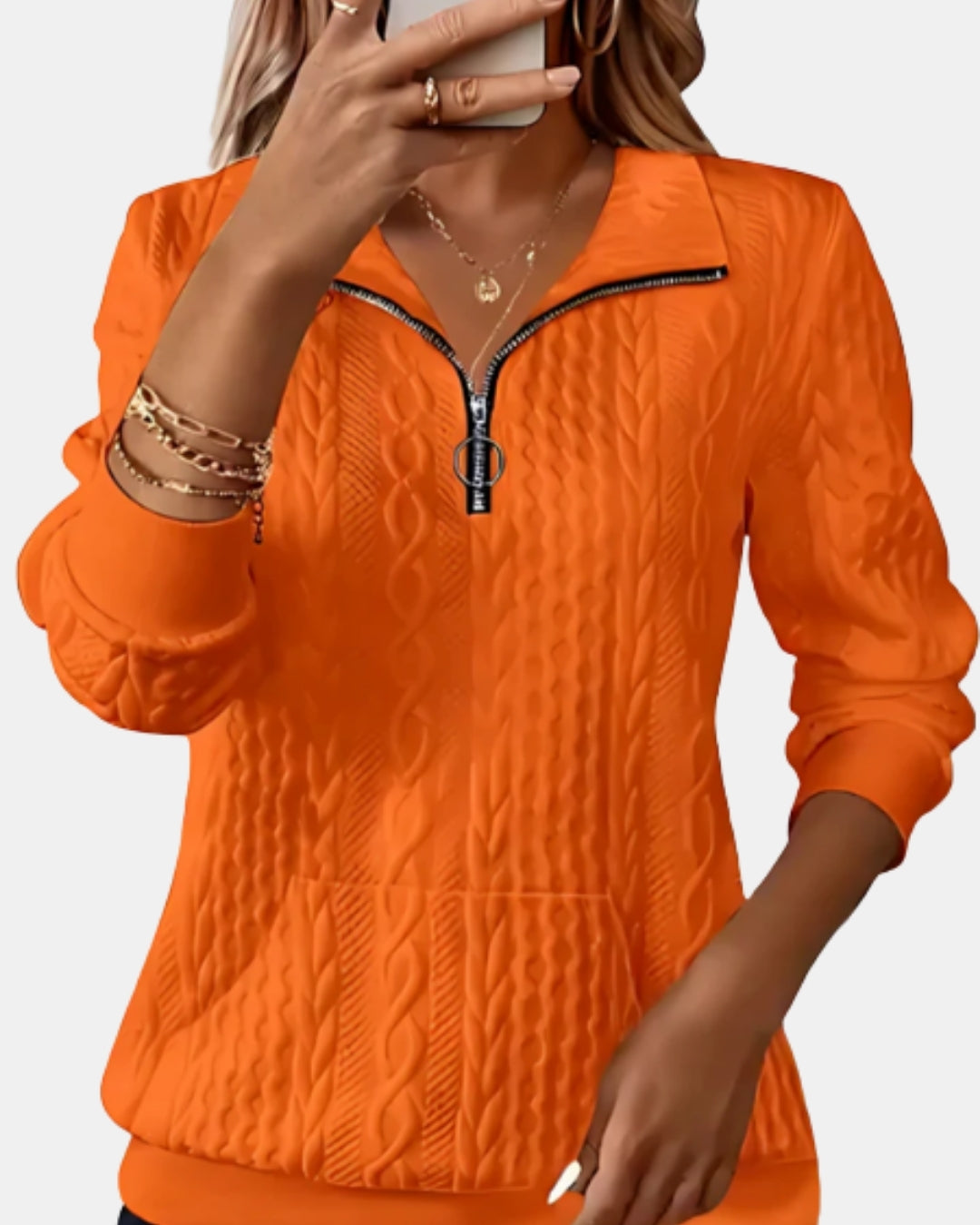 Velisse | Cable Knit Quarter Zip Sweater