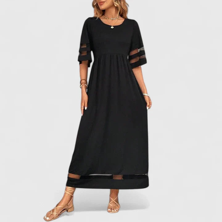 Velmira | Elegant Midi Dress with Sheer Sleeve Detail