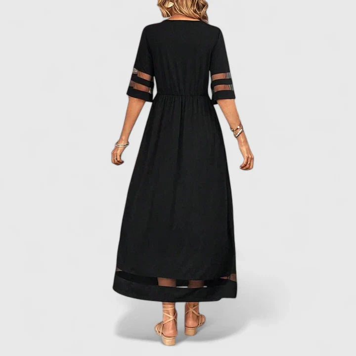 Velmira | Elegant Midi Dress with Sheer Sleeve Detail