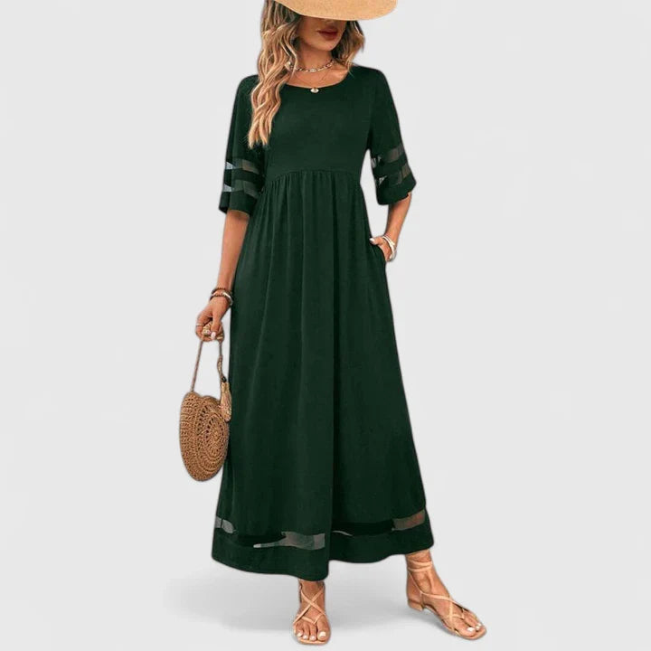 Velmira | Elegant Midi Dress with Sheer Sleeve Detail