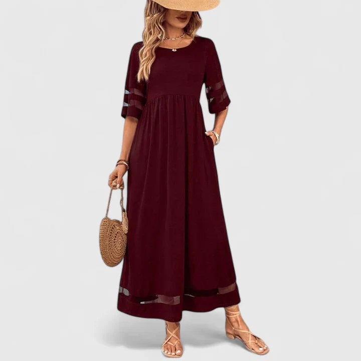 Velmira | Elegant Midi Dress with Sheer Sleeve Detail