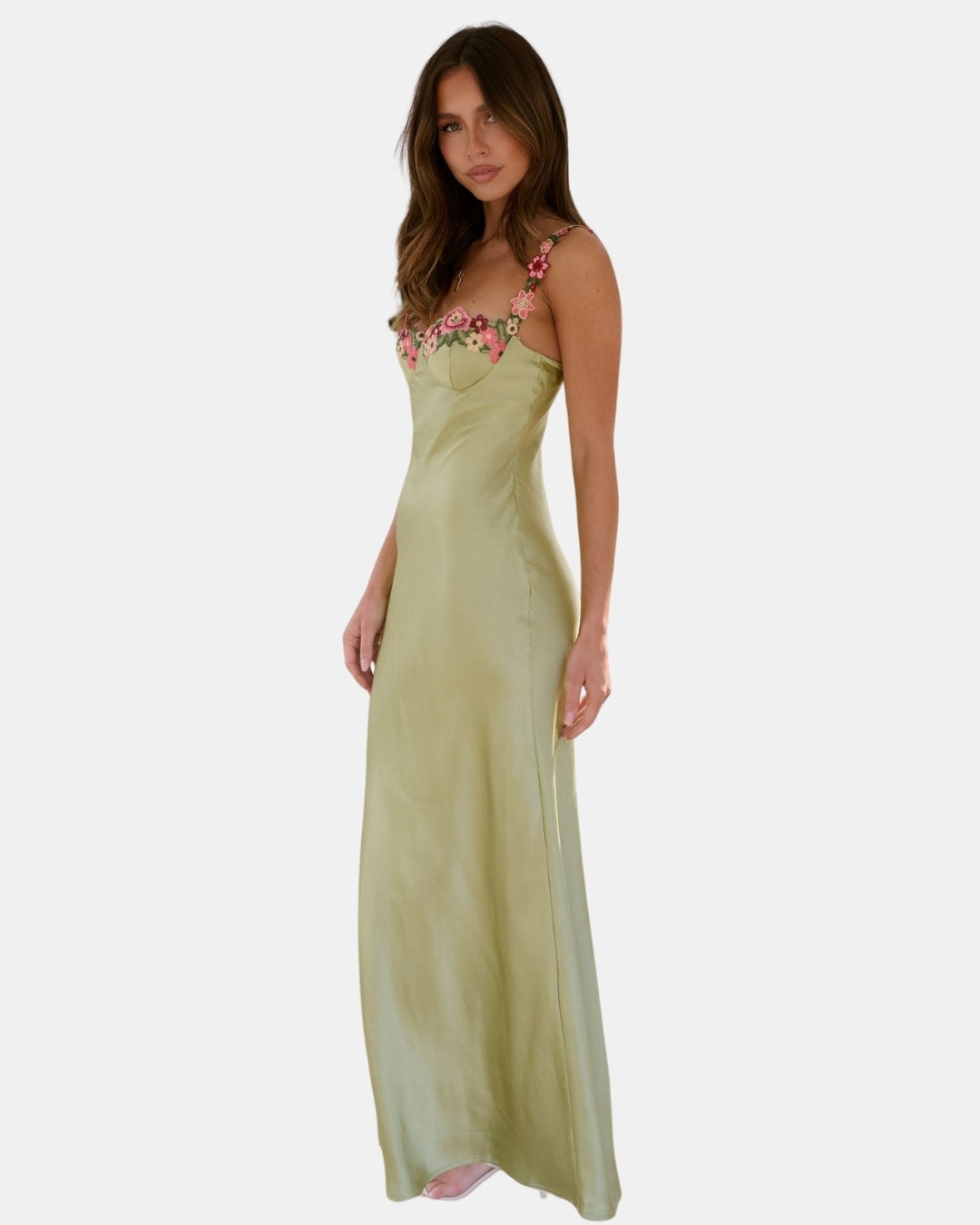 Velyzandra | Wedding Guest Floral Embroidered Slip Maxi Dress