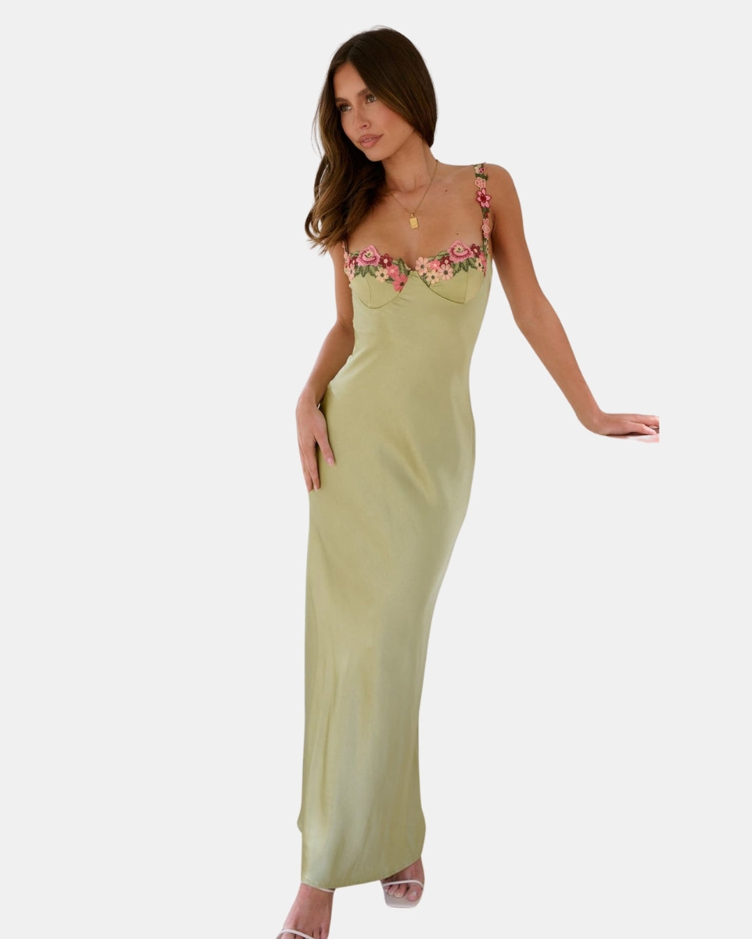 Velyzandra | Wedding Guest Floral Embroidered Slip Maxi Dress