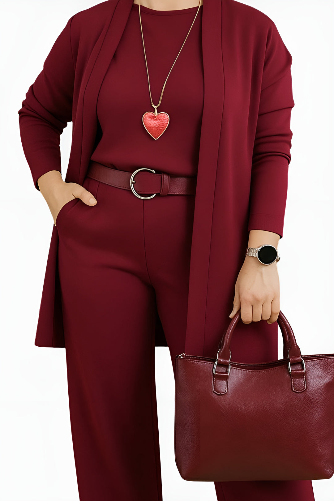 Verity | Elegant Three Piece Set with Cardigan and Straight Leg Pants