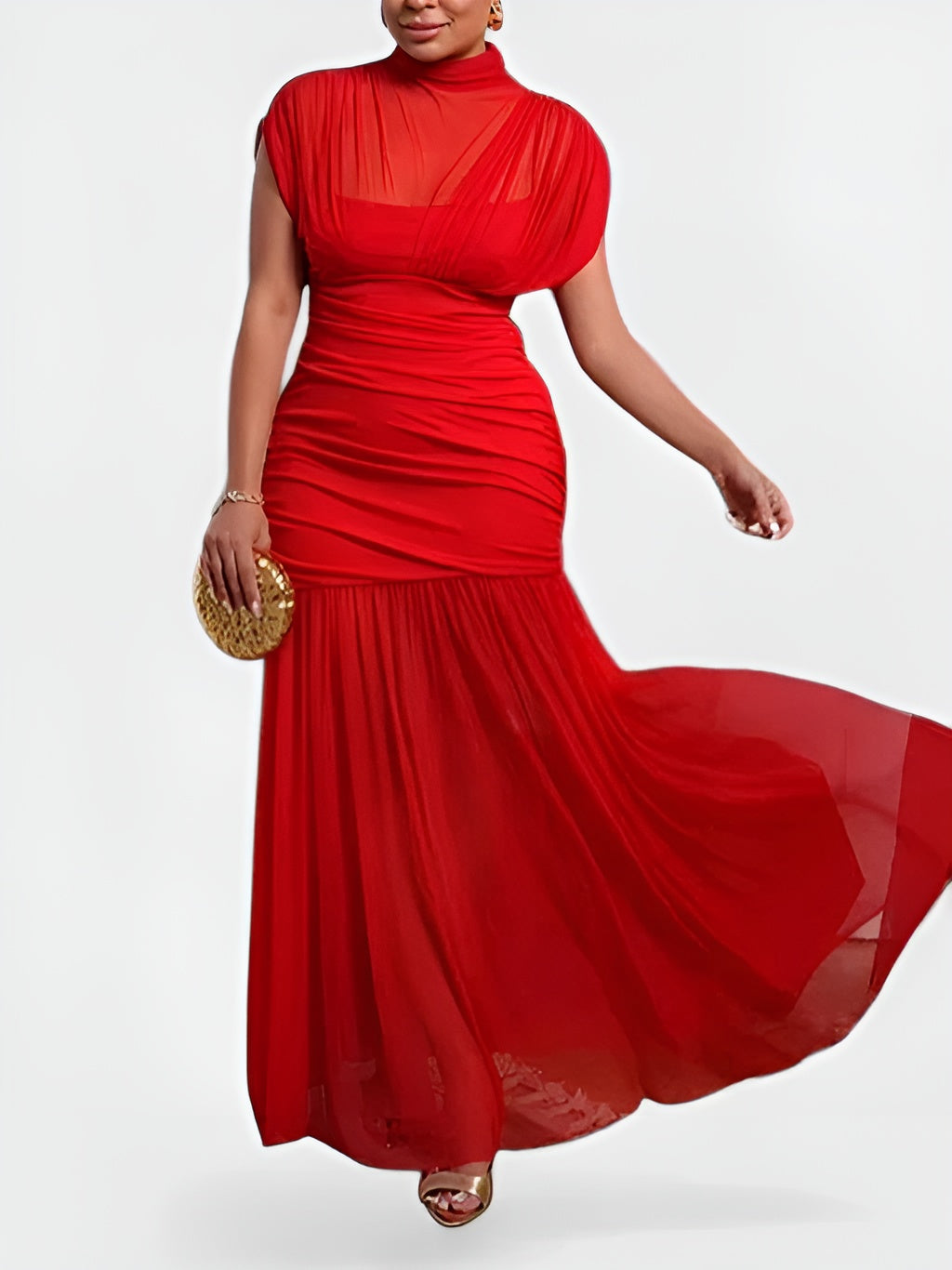 Vezoria | Elegant Ruched Maxi Dress with High Neck