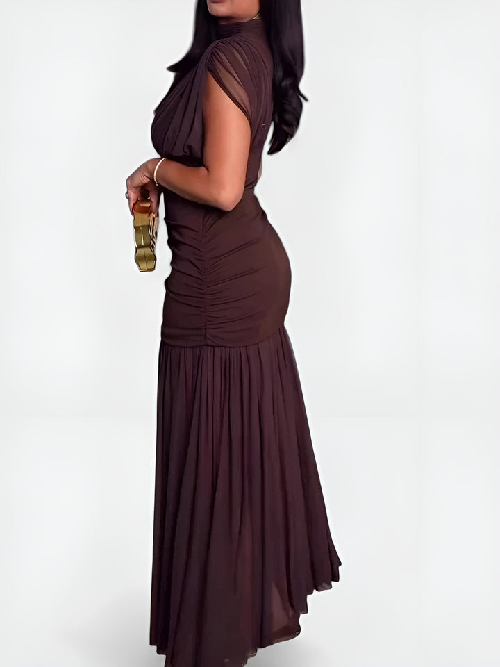 Vezoria | Elegant Ruched Maxi Dress with High Neck