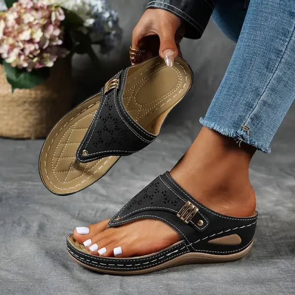Vicki | Thong Sandals with Perforated Strap