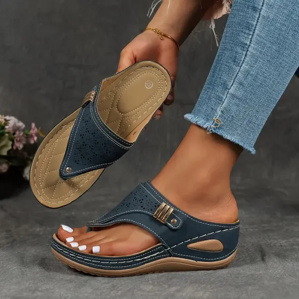 Vicki | Thong Sandals with Perforated Strap