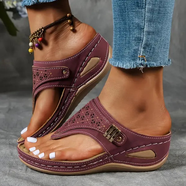 Vicki | Thong Sandals with Perforated Strap