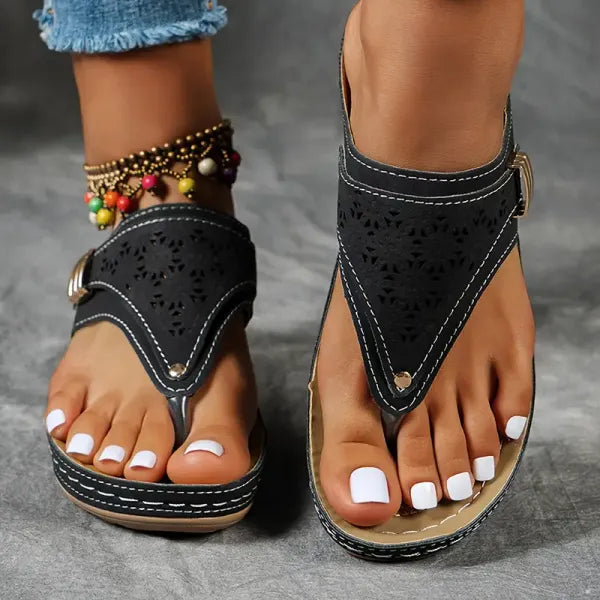 Vicki | Thong Sandals with Perforated Strap