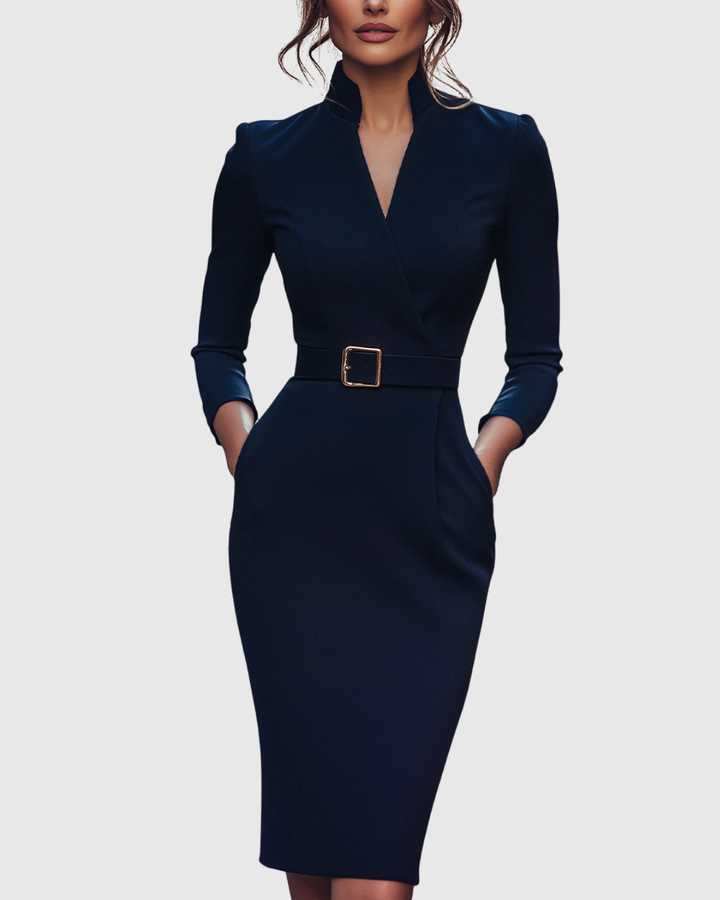Victoria | Classic Belted Pencil Midi Dress