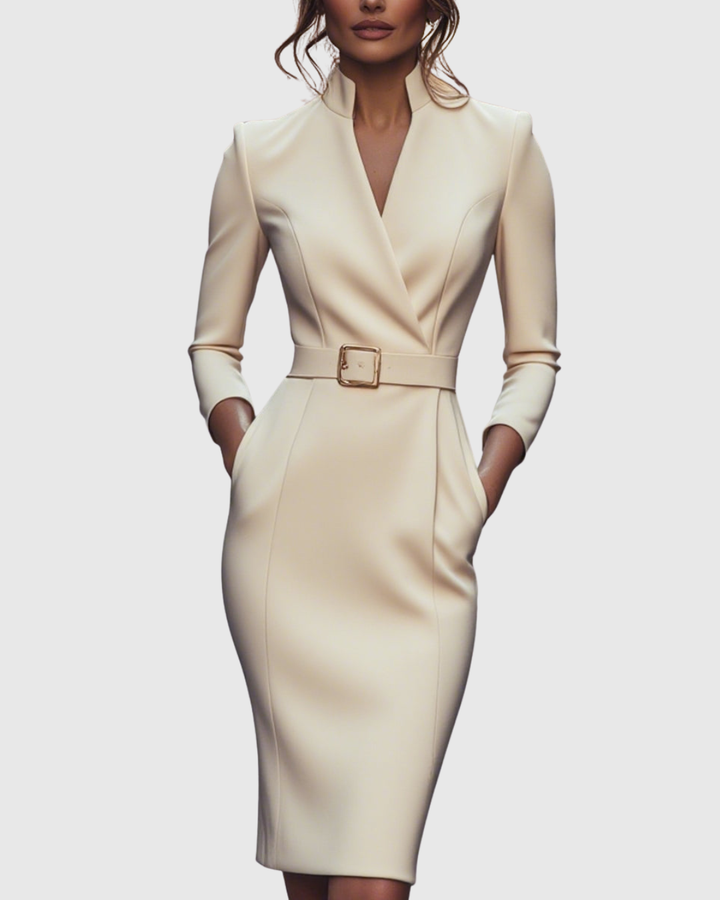 Victoria | Classic Belted Pencil Midi Dress
