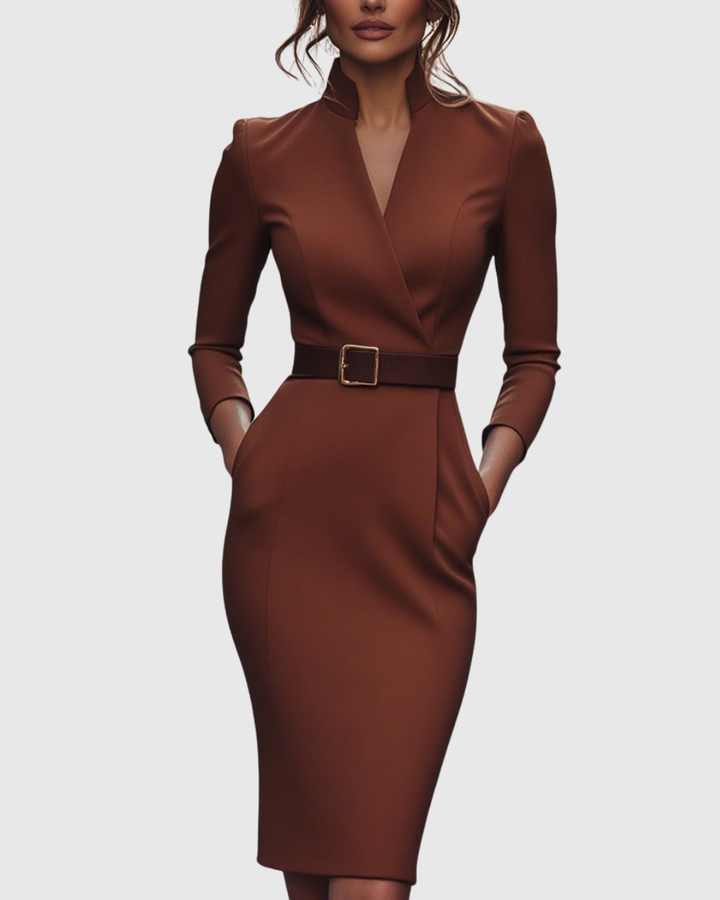 Victoria | Classic Belted Pencil Midi Dress