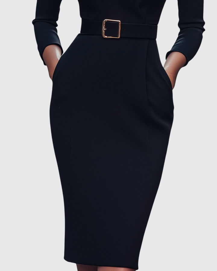 Victoria | Classic Belted Pencil Midi Dress