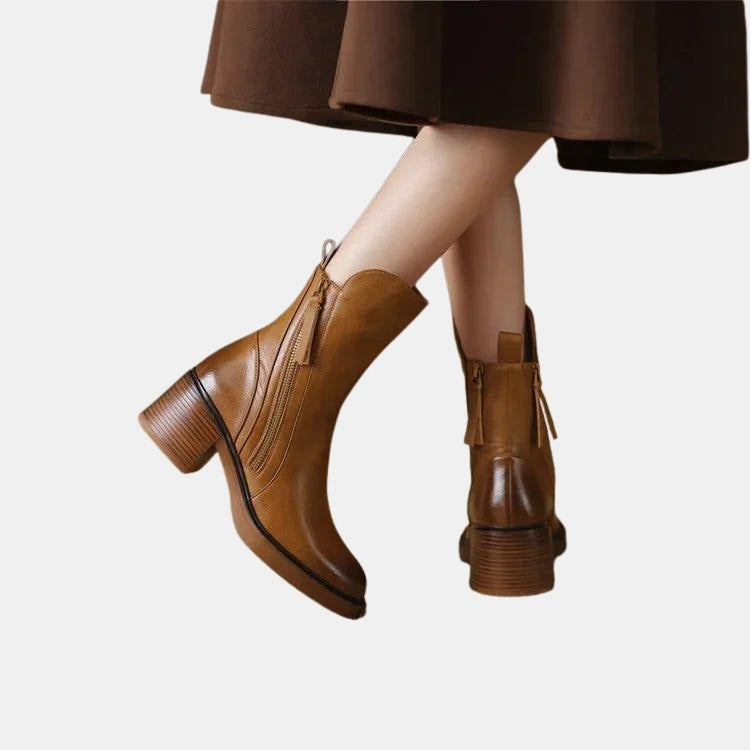 Virdie | Stylish Ankle Boots with Side Zip and Block Heel