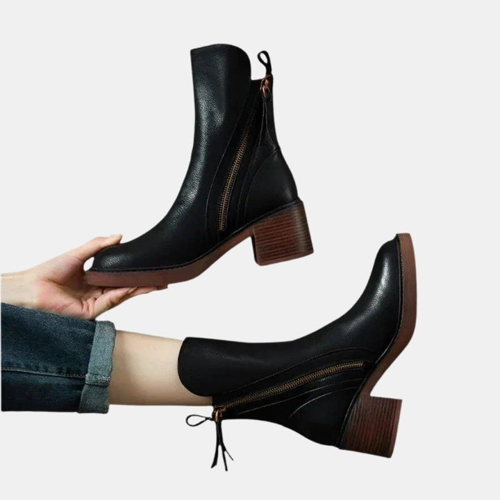 Virdie | Stylish Ankle Boots with Side Zip and Block Heel