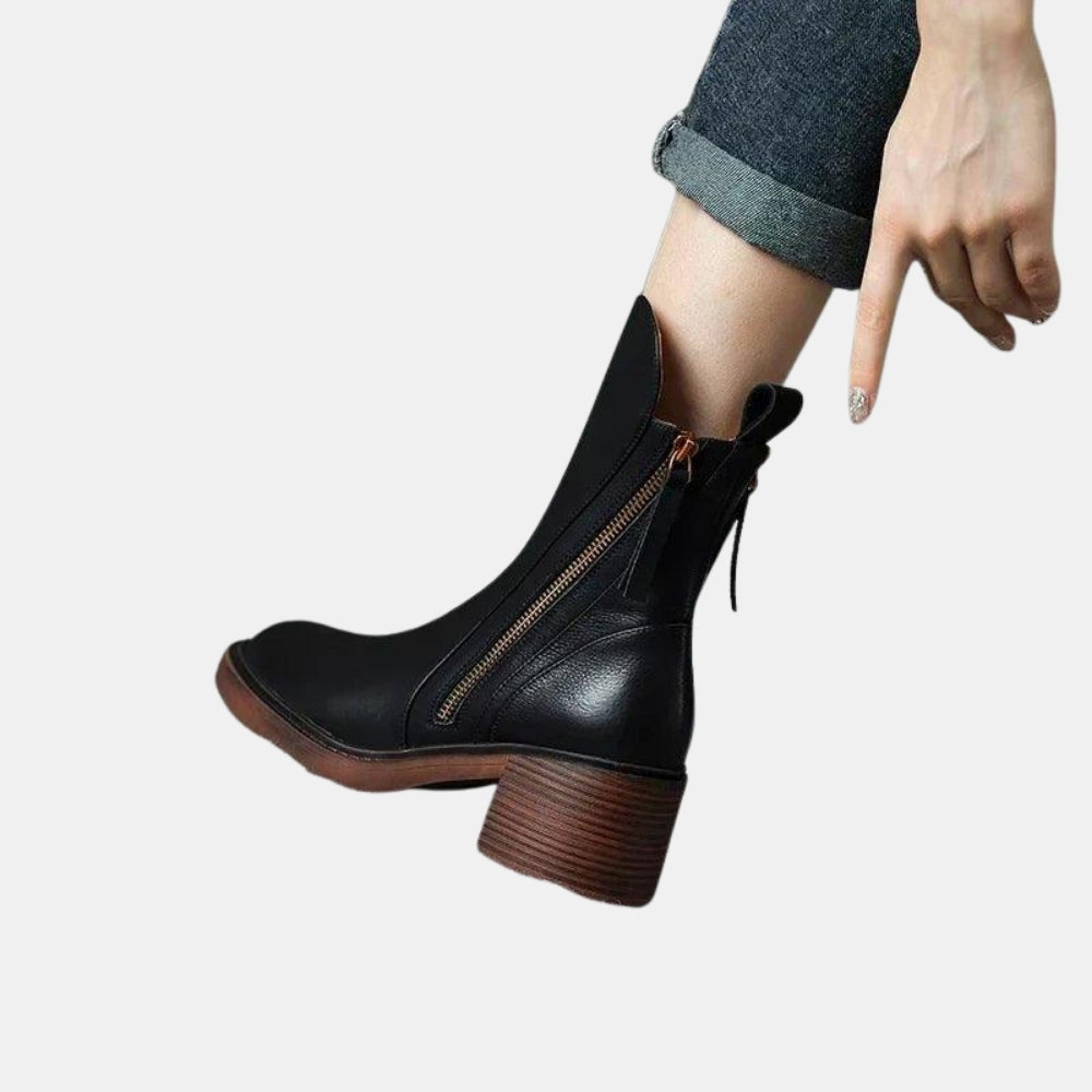 Virdie | Stylish Ankle Boots with Side Zip and Block Heel