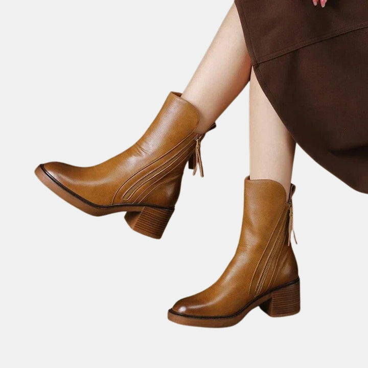 Virdie | Stylish Ankle Boots with Side Zip and Block Heel
