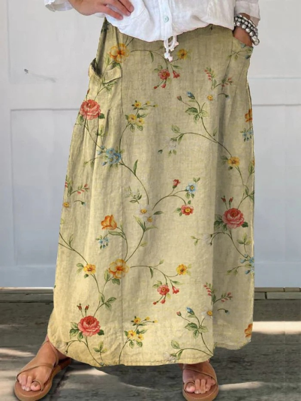 Viviana | Vintage Floral Midi Skirt with Pockets