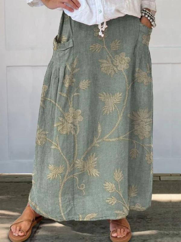 Viviana | Vintage Floral Midi Skirt with Pockets